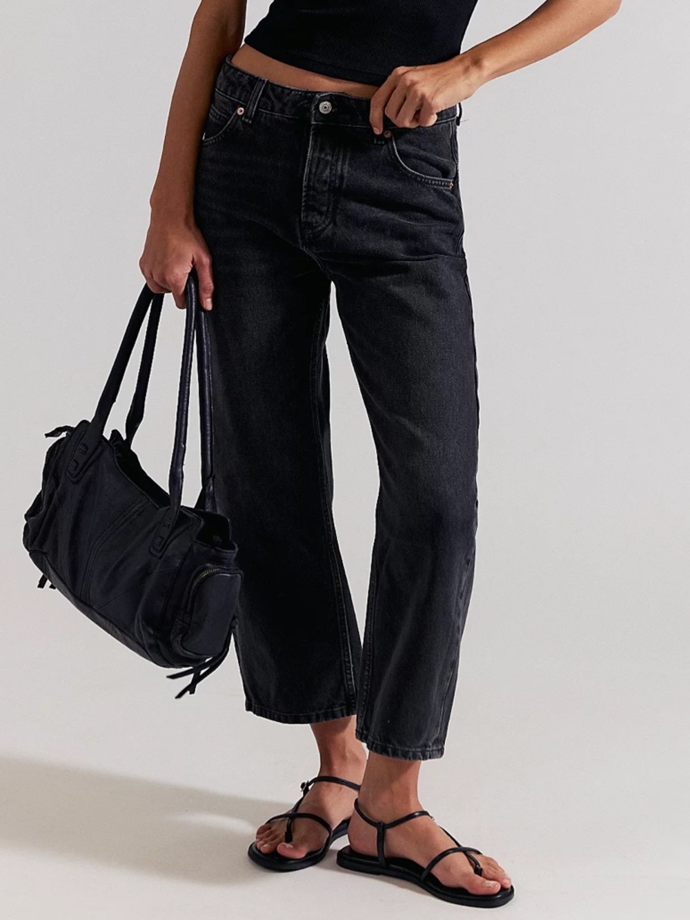 We The Free Black Wash Cropped Boyfriend Jeans Size 31 NWOT